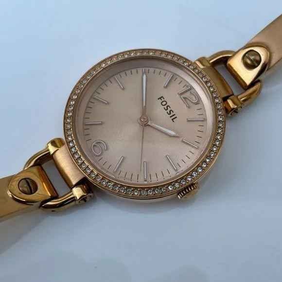 Fossil Ladies Watch GEORGIA Gold Tone Analog Crystals Accent Bezel Wrist Watch - Picture 1 of 12